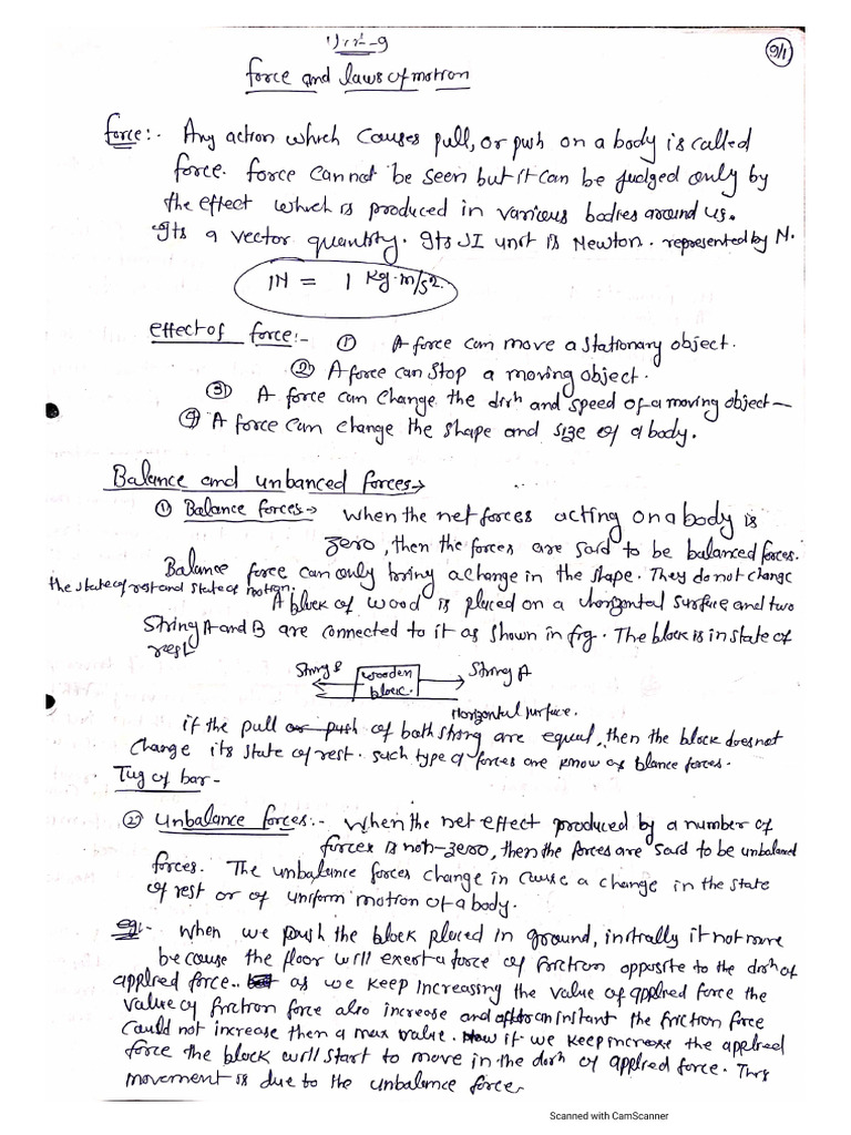 Class Notes Class 9 Chapter 9 (Laws of Motion) by Salman Javed Sir | PDF