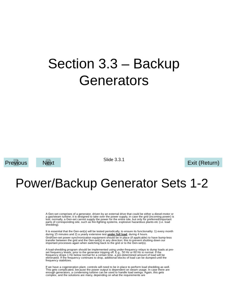 Section 3.3-Backup Generators | PDF | Electrical Grid | Electric Generator
