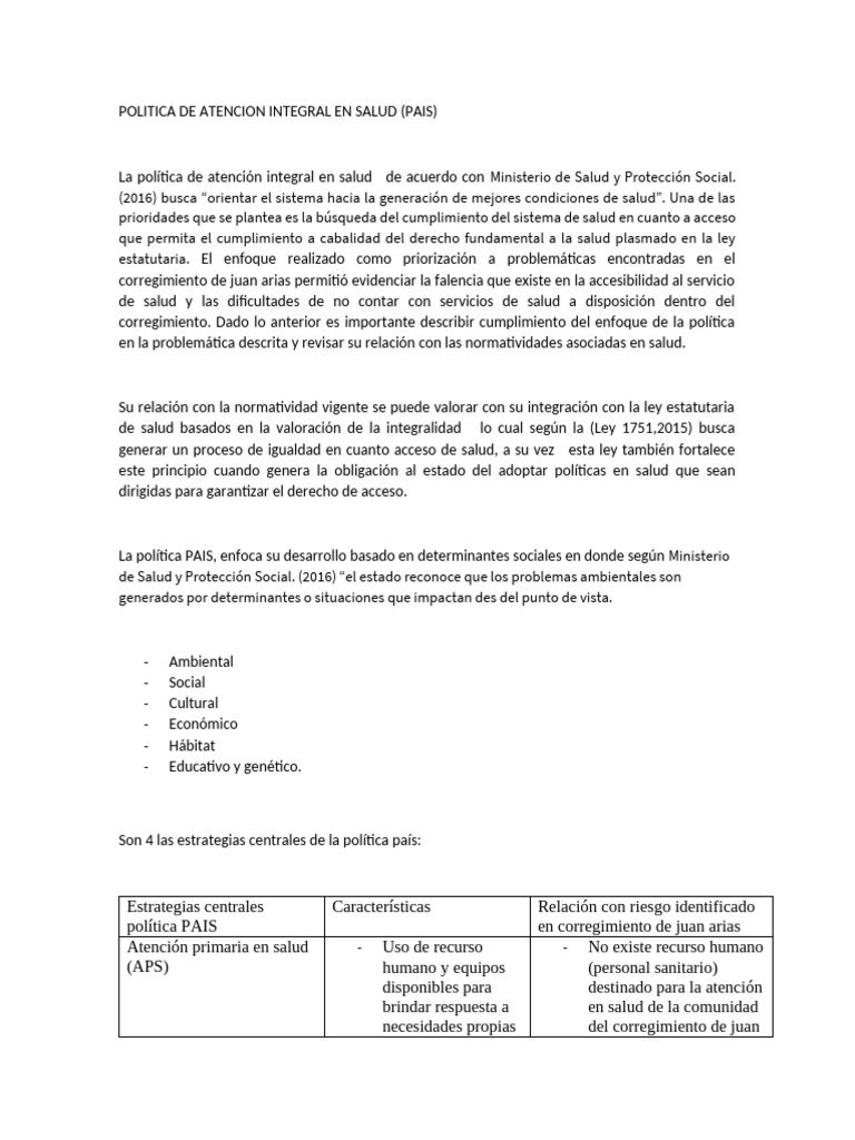 Política PAIS: Atención Integral en Salud | PDF | Cuidado de la salud ...