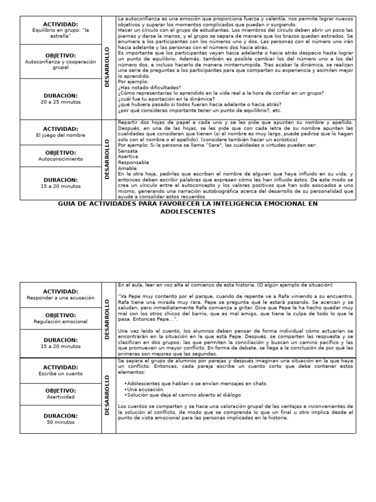 Actividades para Fomentar la Inteligencia Emocional | PDF ...