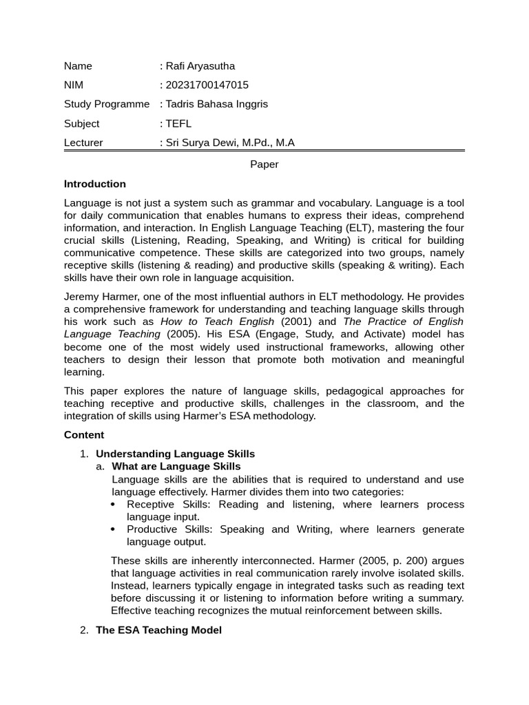 Teaching Language Skills with ESA Model | PDF | Fluency | Learning
