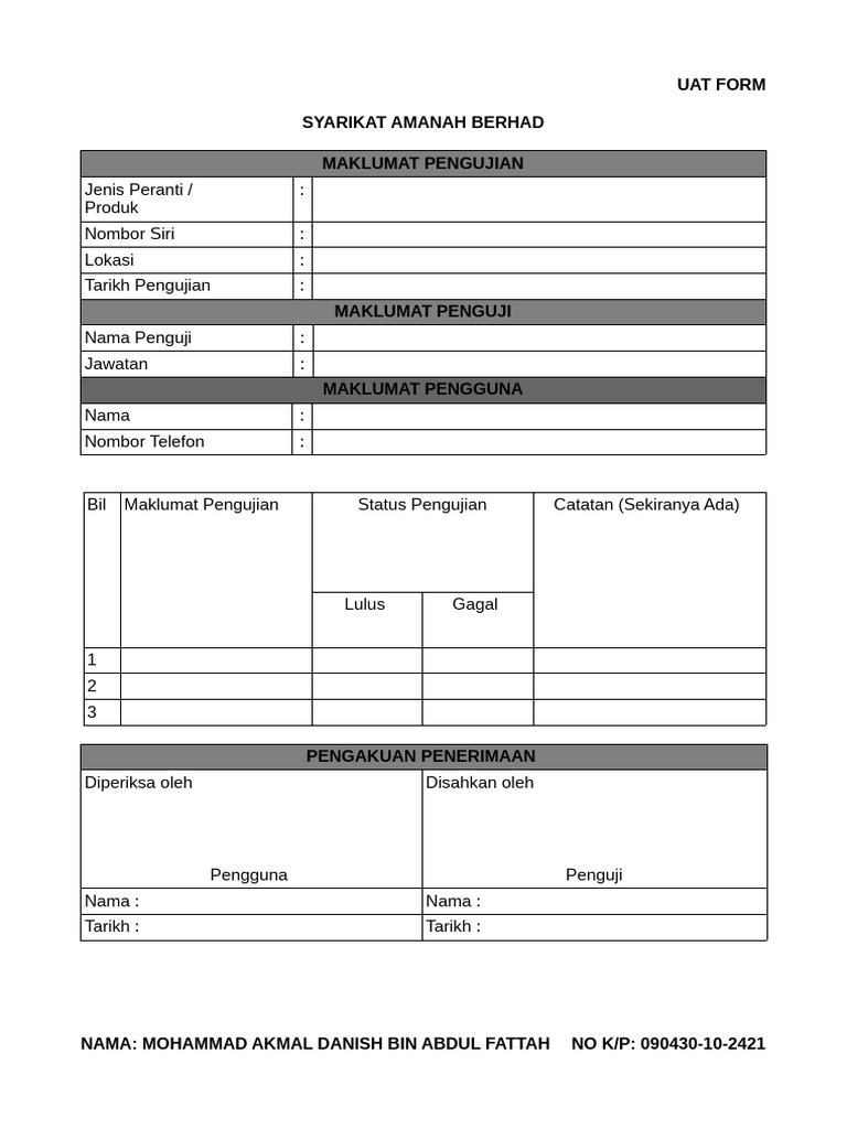 Uat Form | PDF