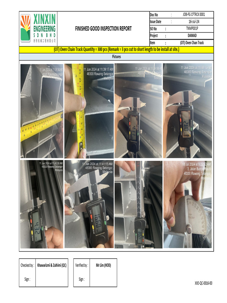 Oven Chain Track Inspection Report | PDF
