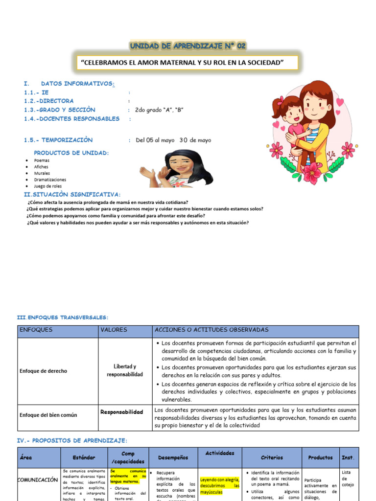 IUNIDAD DE APRENDIZAJE N° 02- Segundo grado 2 | PDF | Datos | Sustracción