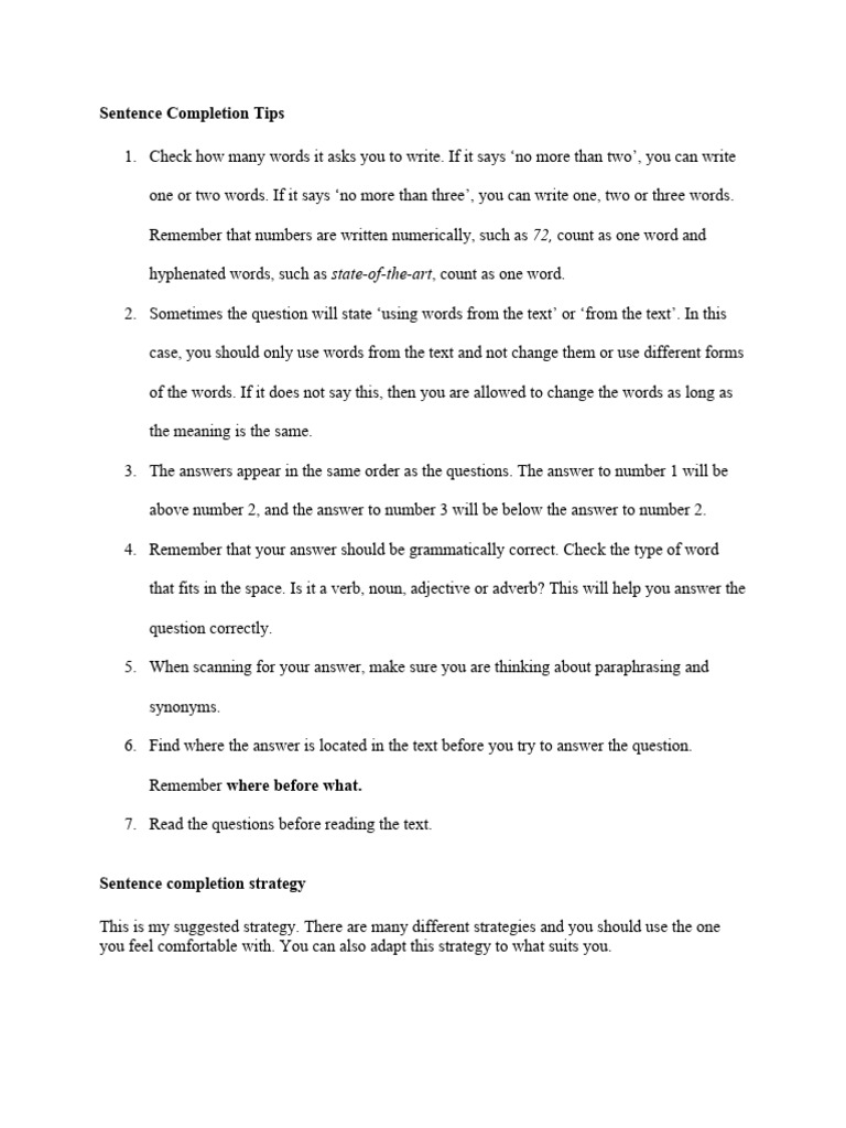 Effective Sentence Completion Strategies | PDF