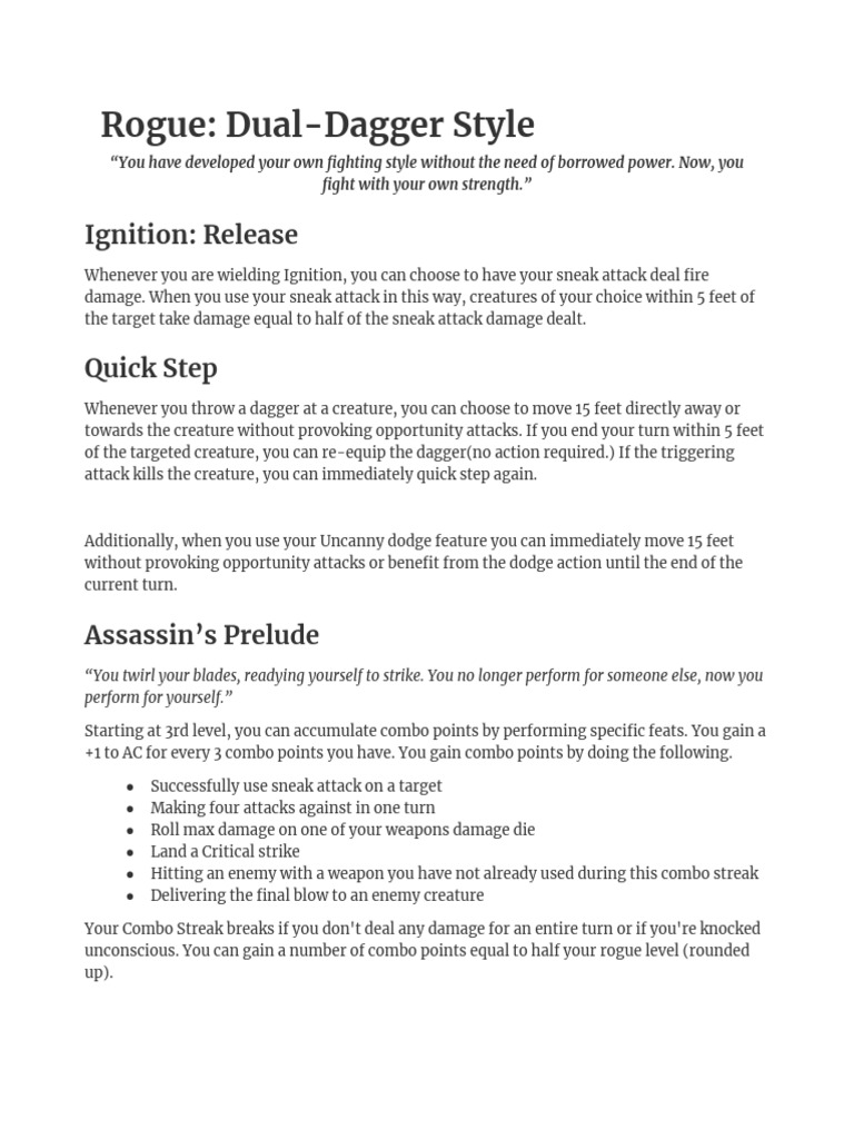 Rogue Dual-Dagger Combat Style Guide | PDF