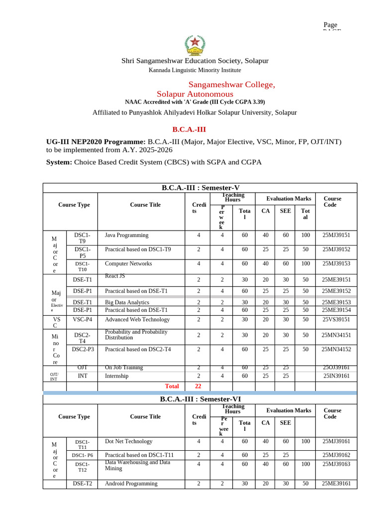 B.C.A. III Semester Course Structure | PDF | Computer Network ...
