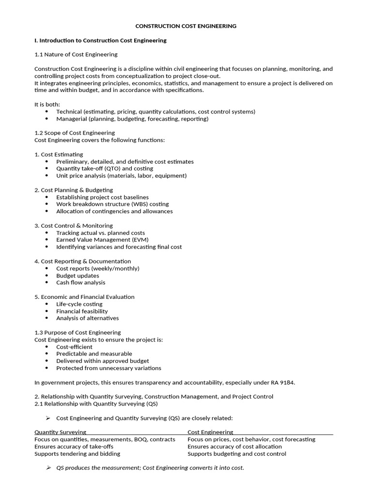 Construction Cost Engineering Overview | PDF | Business