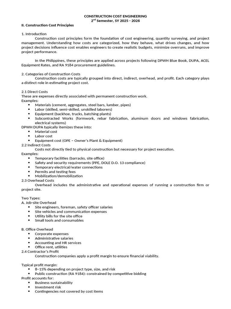 Construction Cost Engineering Principles | PDF | Profit (Economics) | Cost
