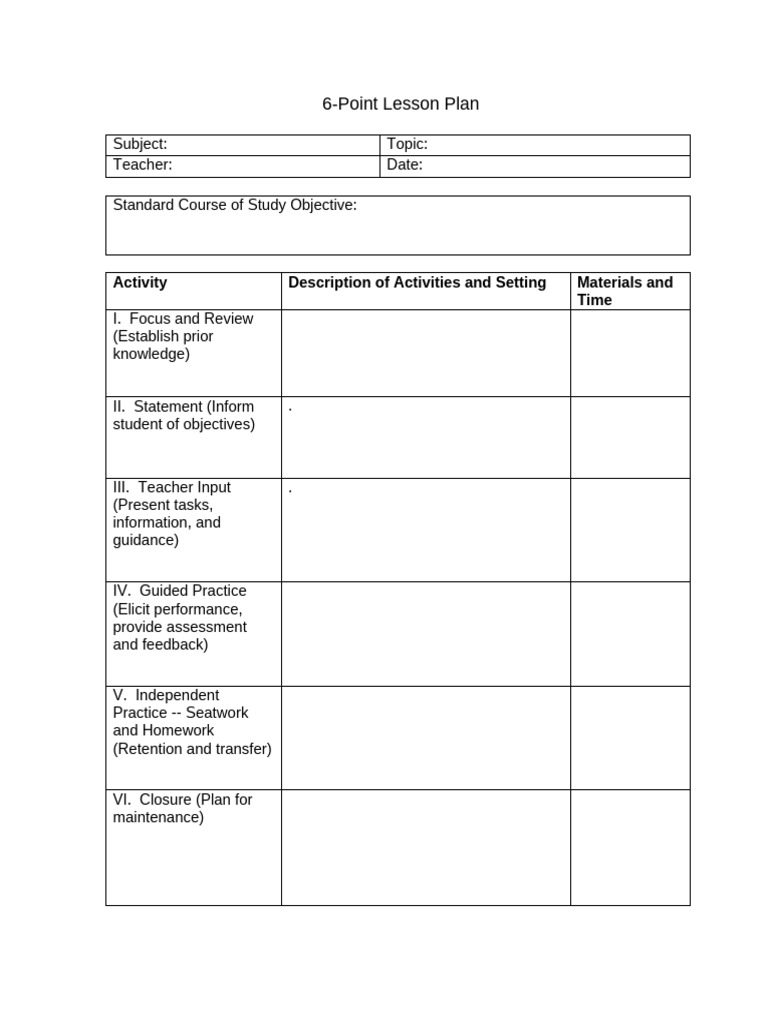 6-Point Lesson Plan Template | PDF