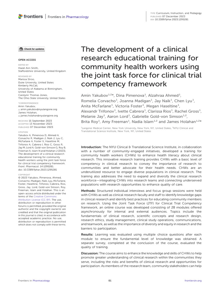 Training Community Health Workers in Clinical Research | PDF | Clinical ...