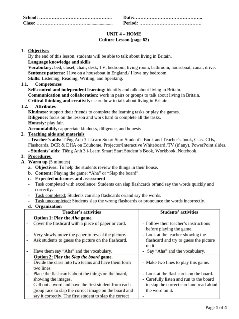 Living in Britain: Culture Lesson Plan | PDF | Vocabulary | Learning