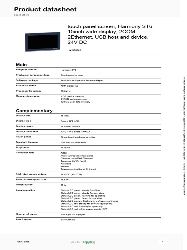 15" Harmony ST6 Touch Panel Specs | PDF | Light Emitting Diode ...