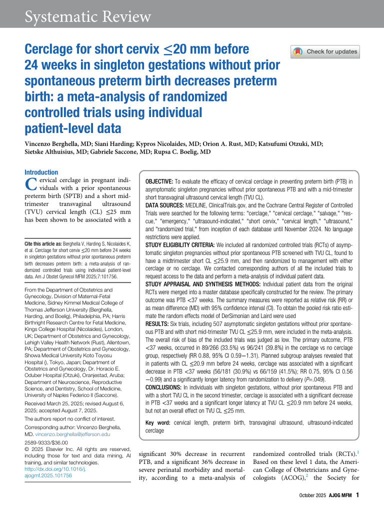 Cerclage Reduces Preterm Birth Risk | PDF | Preterm Birth | Randomized ...