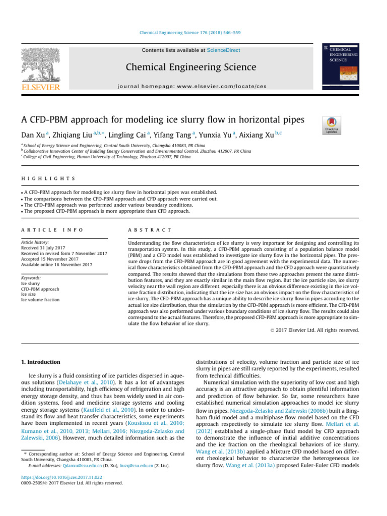 A CFD PBM Approach For Modeling Ice Slurry Flow in 2018 Chemical ...
