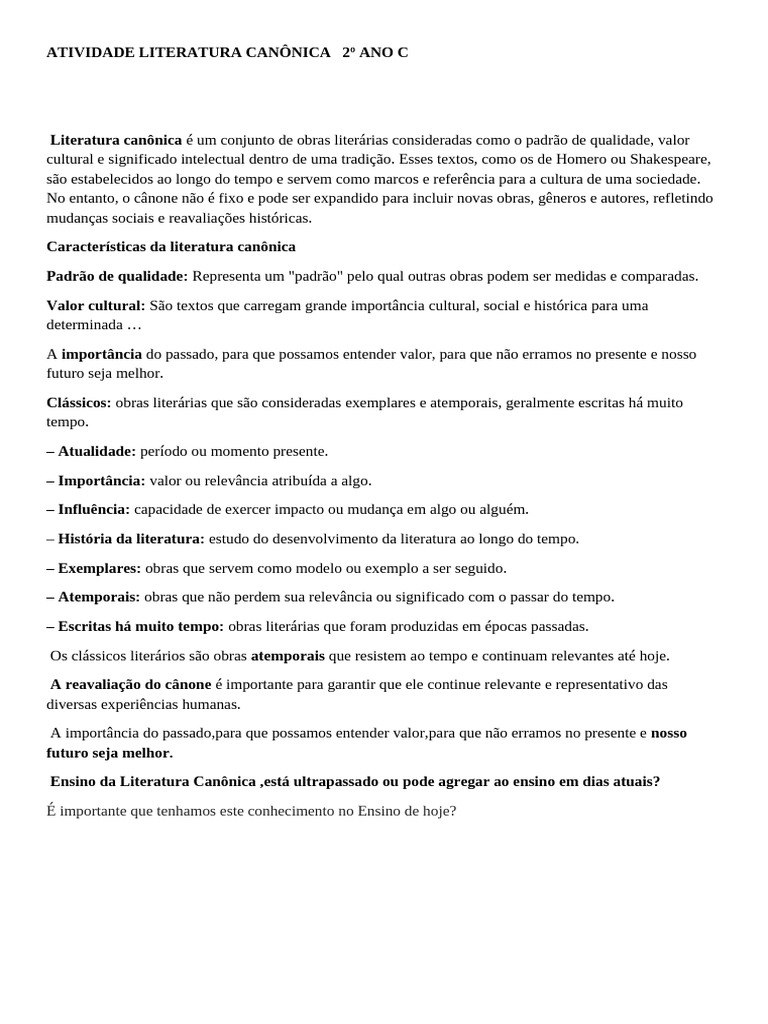 Literatura Canônica: Clássicos e Ensino | PDF | Tempo