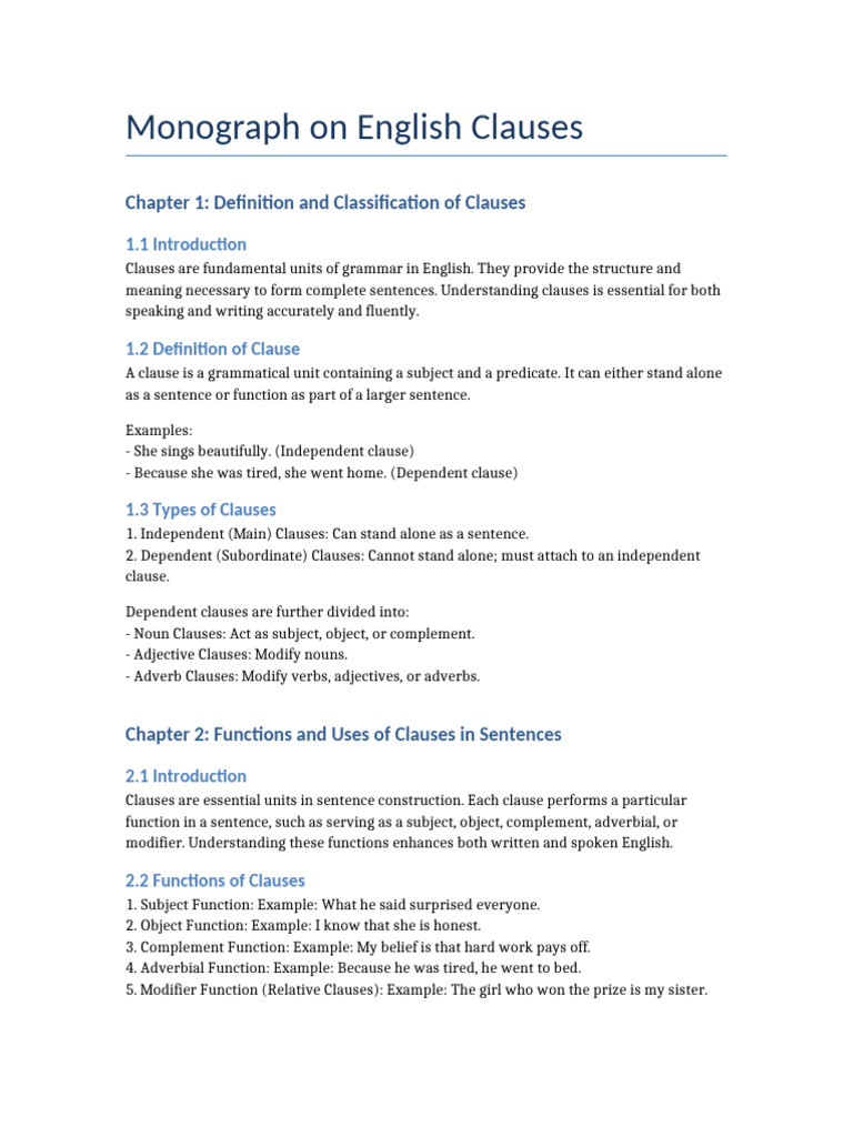 Understanding English Clauses Explained | PDF | Clause | Subject (Grammar)