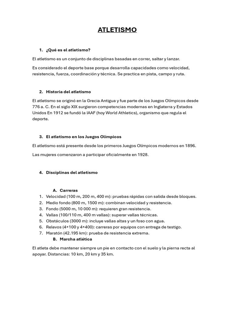 Introducción al Atletismo y sus Disciplinas | PDF | Deporte del ...