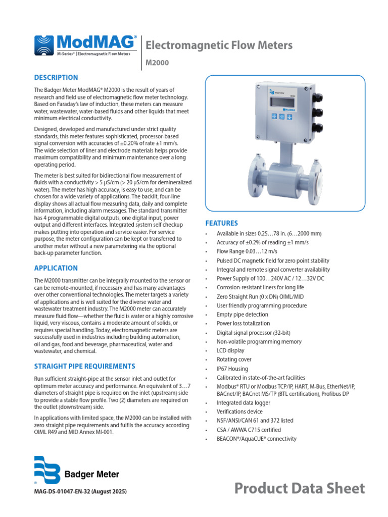 Badger Meter ModMAG M2000 Overview | PDF | Flow Measurement | Vacuum Tube