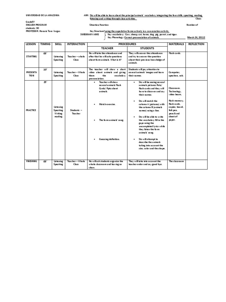 Lesson Plan Animals 2 | PDF | Language Arts & Discipline | Foreign ...