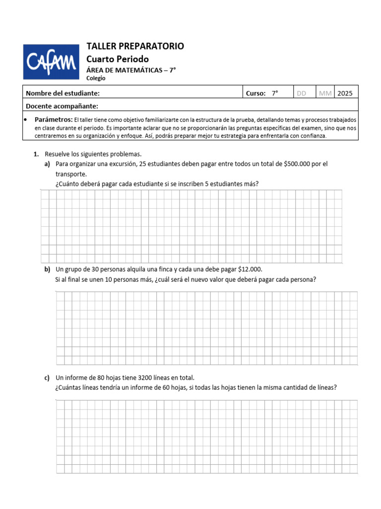 Taller de Matemáticas: Problemas y Combinaciones | PDF