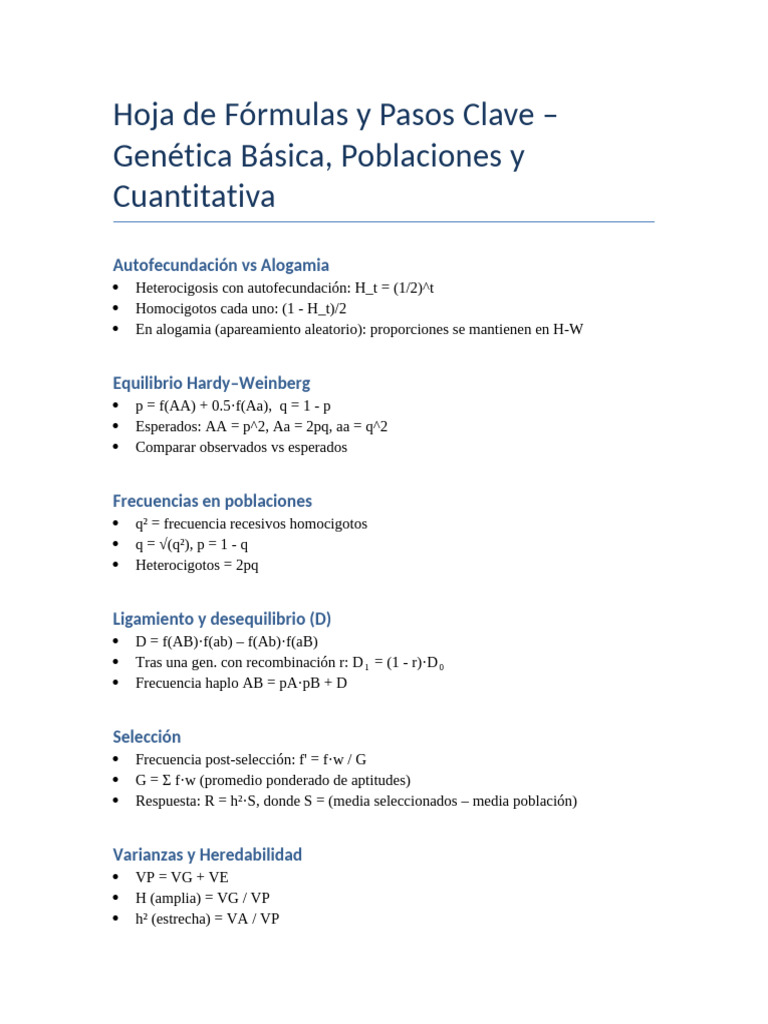 Hoja de Formulas Genetica | PDF
