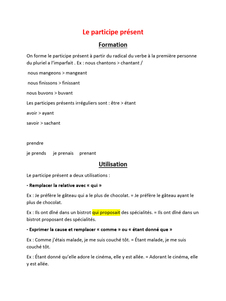 Comprendre le participe présent en français | PDF