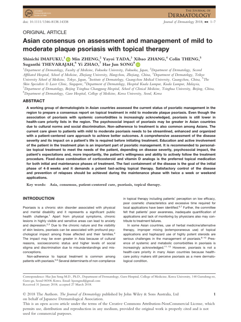 Asian Consensus On Assessment and Management of Mi | PDF | Psoriasis ...
