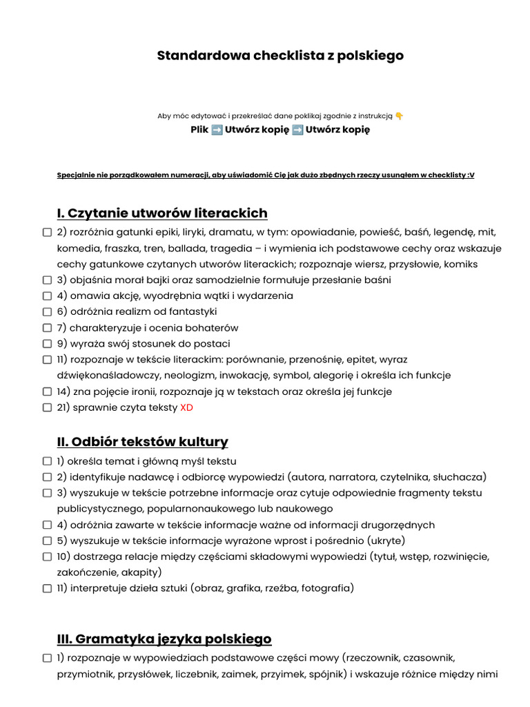 Polski - Checklista | PDF
