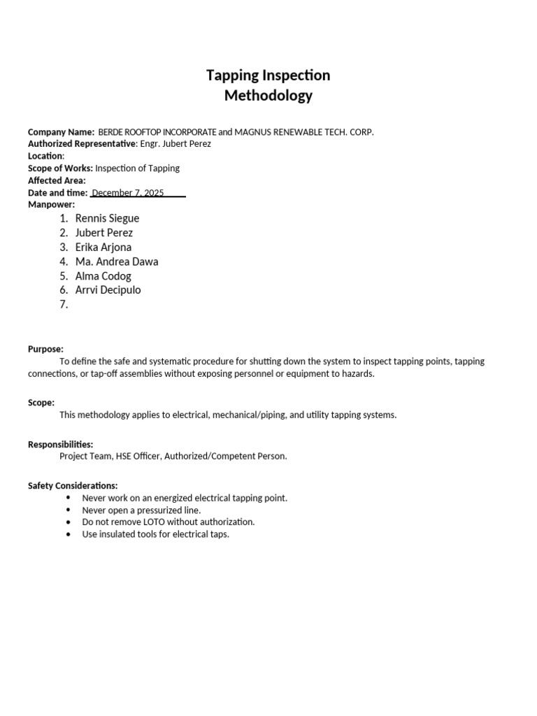 Tapping Inspection Methodology Guide | PDF | Personal Protective ...