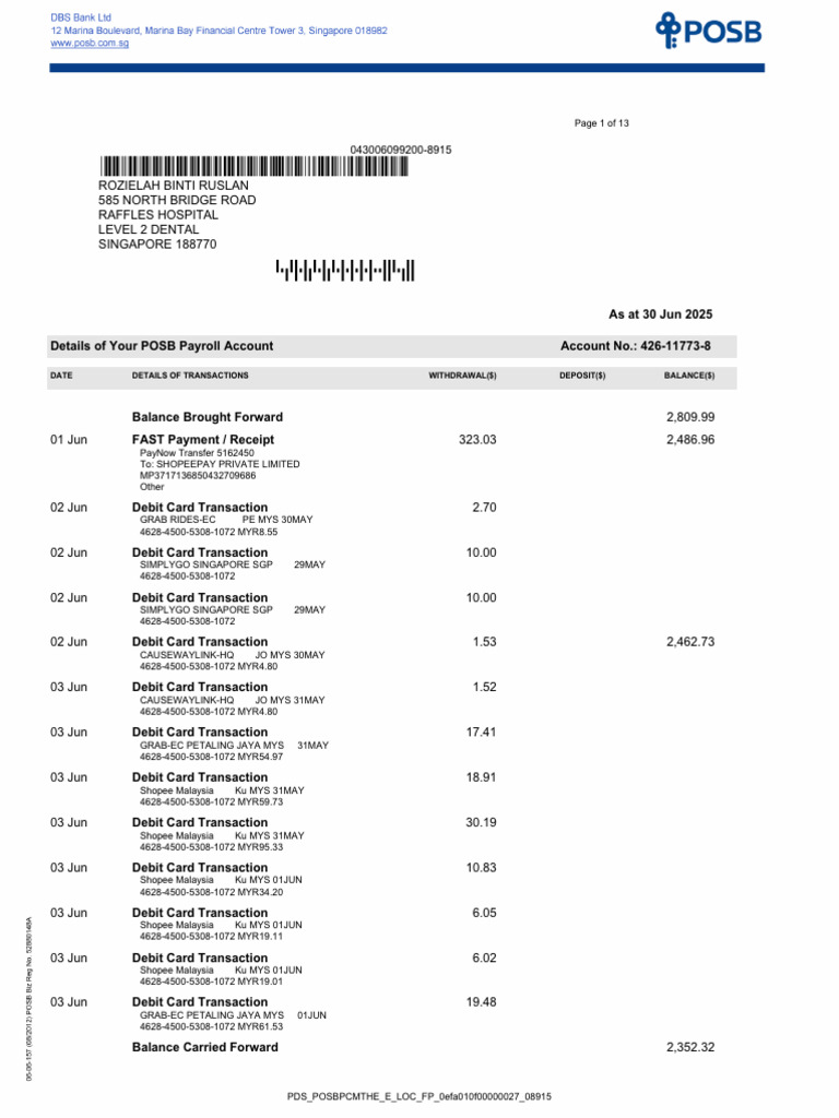 Deposit Account Statement - Jun2025 | PDF | Debit Card | Deposit Account