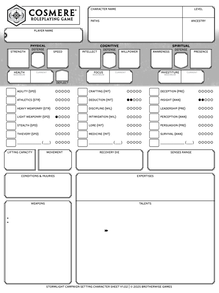 Stormlight RPG Character Sheet Guide | PDF | Cognition | Psychological ...