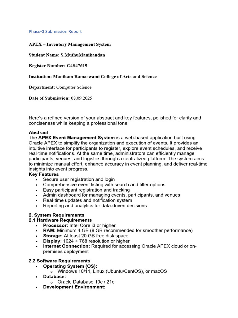 APEX Event Management System Report | PDF | Databases | Operating System