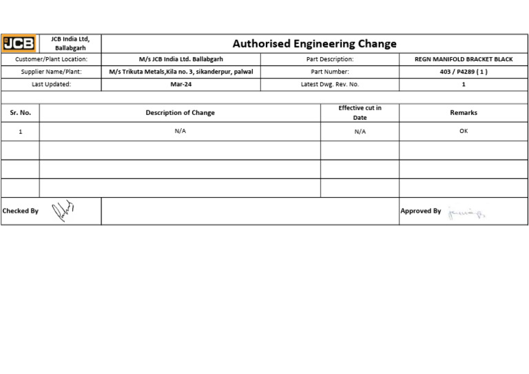JCB India Engineering Change Notice | PDF