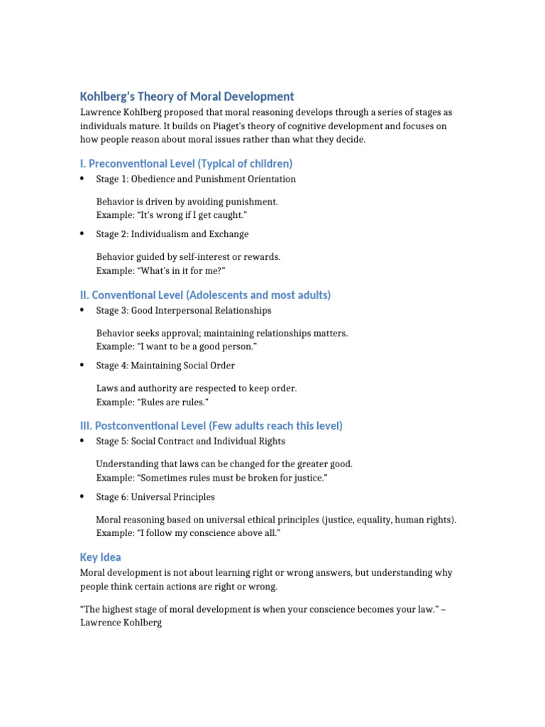 Kohlberg's Stages of Moral Development | PDF