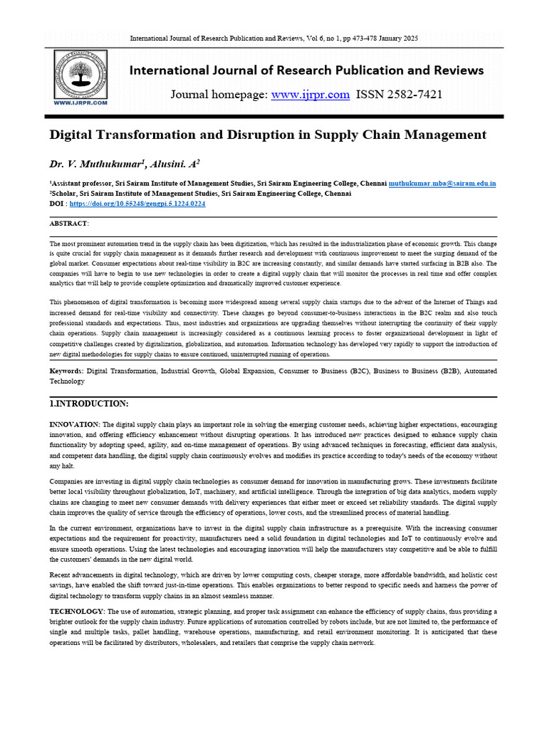 Digital Transformation in Supply Chains | PDF | Supply Chain ...