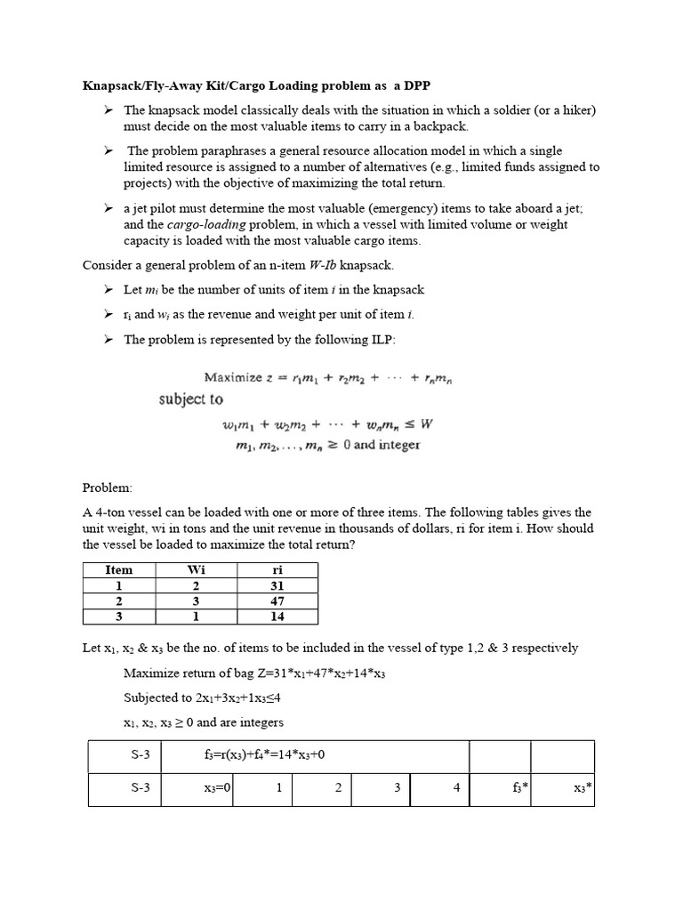 Knapsack Problem: Cargo Loading Optimization | PDF | Algorithms ...