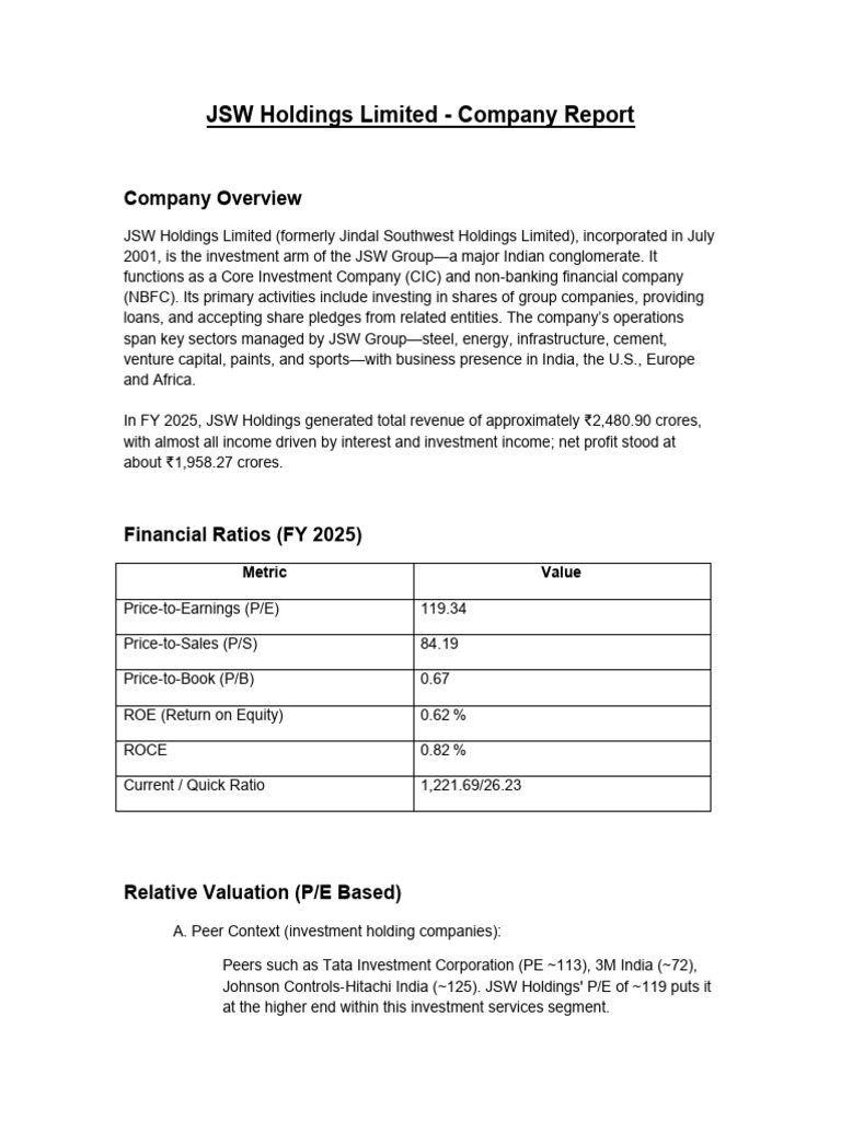 JSW Holdings Limited FY 2025 Report | PDF | Investing | Price–Earnings ...