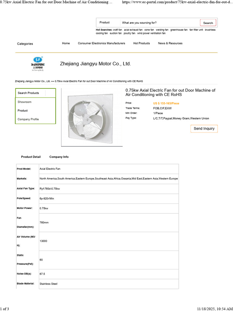 0.75kW Axial Electric Fan for AC | PDF | Air Conditioning | Mechanical ...
