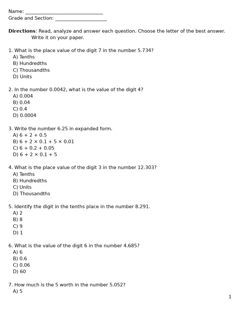Decimals PV, V, Read and Write | PDF | Numbers | Decimal