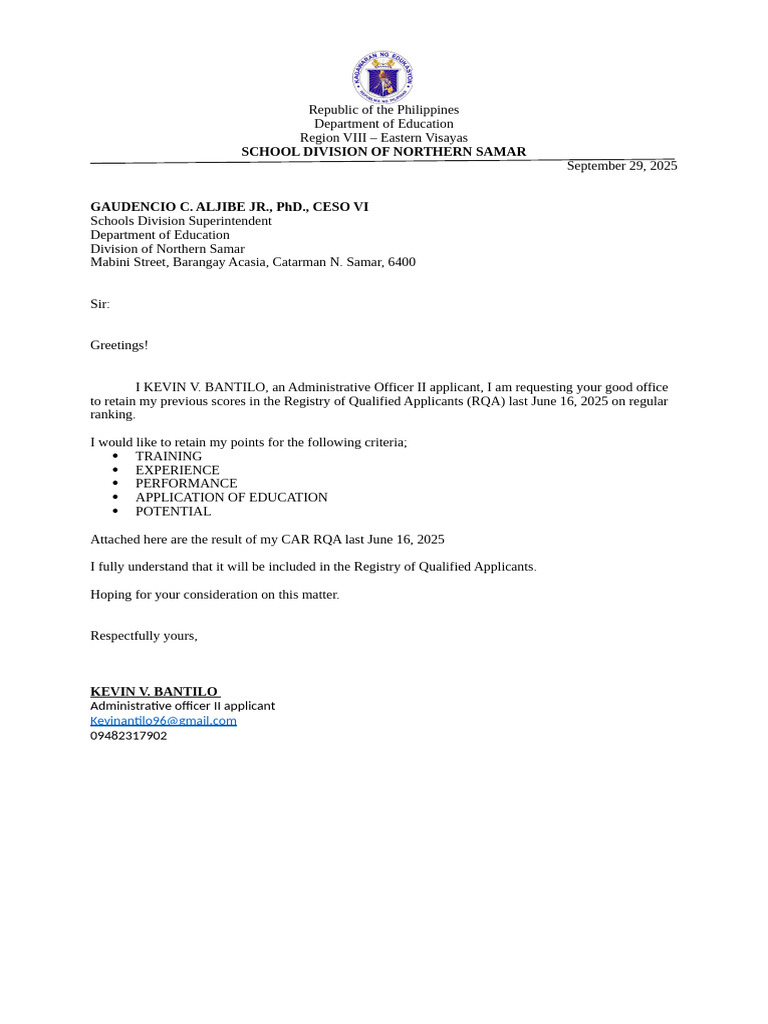 Request to Retain RQA Scores | PDF