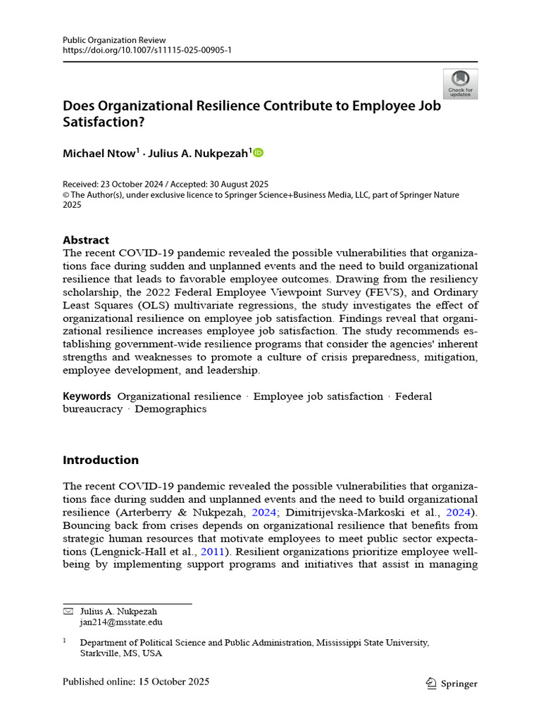Does Organizational Resilience Contribute To Employee Job Satisfaction ...