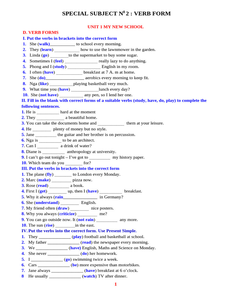 5. Verb Form e6 (Unit 1-12).Doc | PDF | Verb | Grammatical Tense
