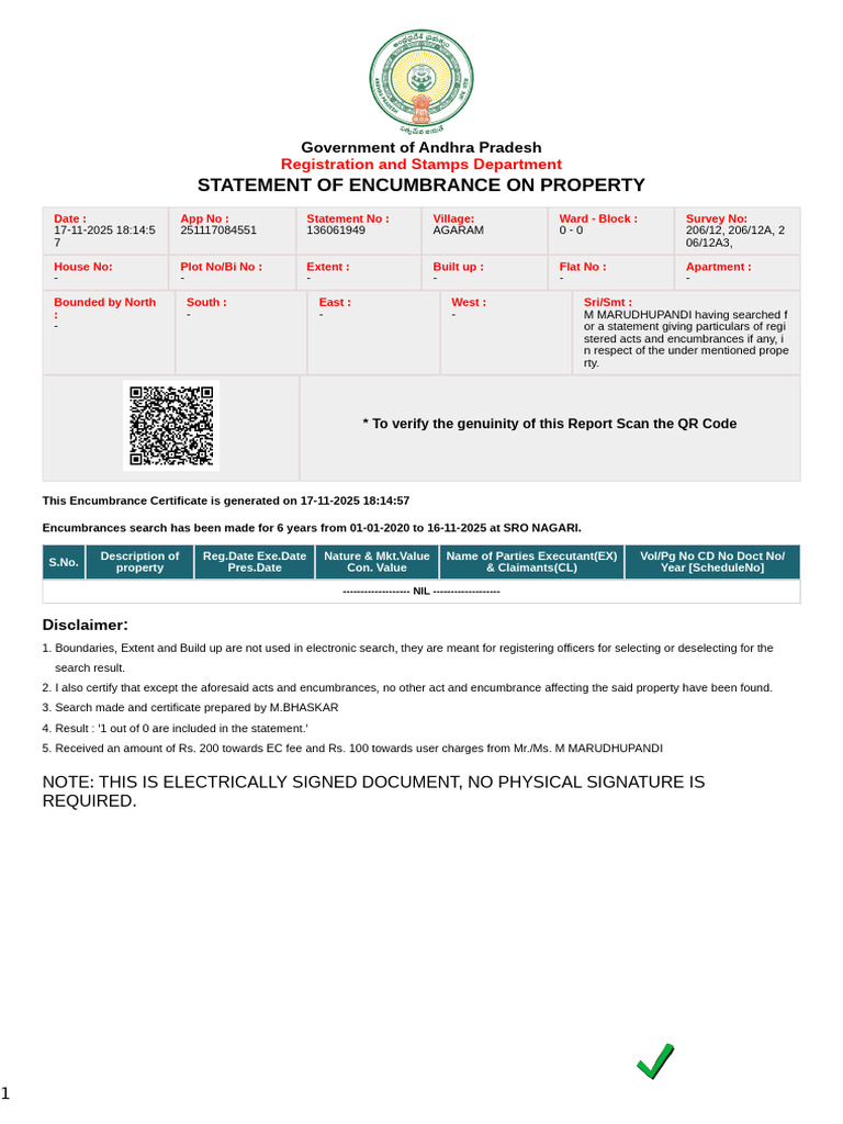 Statement of Encumbrance On Property: Registration and Stamps ...
