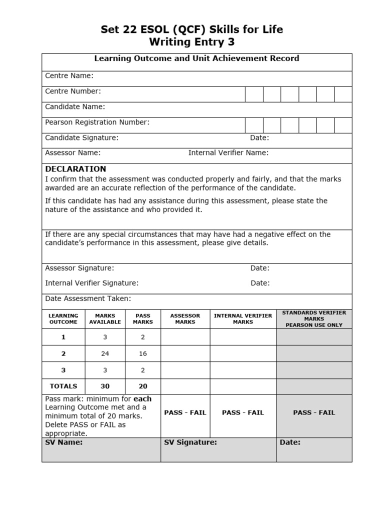 ESOL Writing Entry 3 Assessment Guide | PDF | Letter Case | Verb