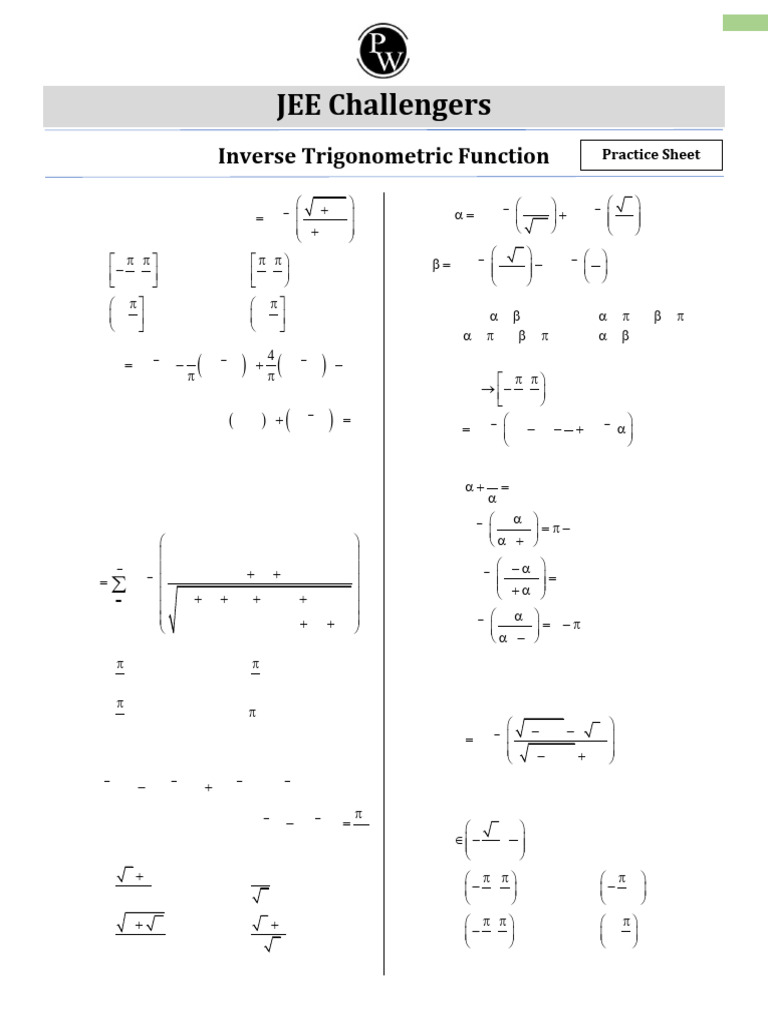 Inverse Trigonometric Functions Practice | PDF | Trigonometry | Complex ...
