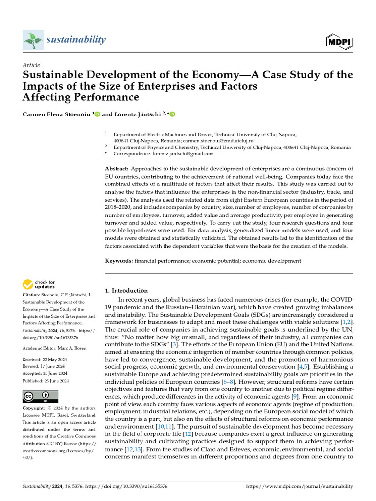Sustainable Development of the Economy—a Case Study of the Impacts of ...