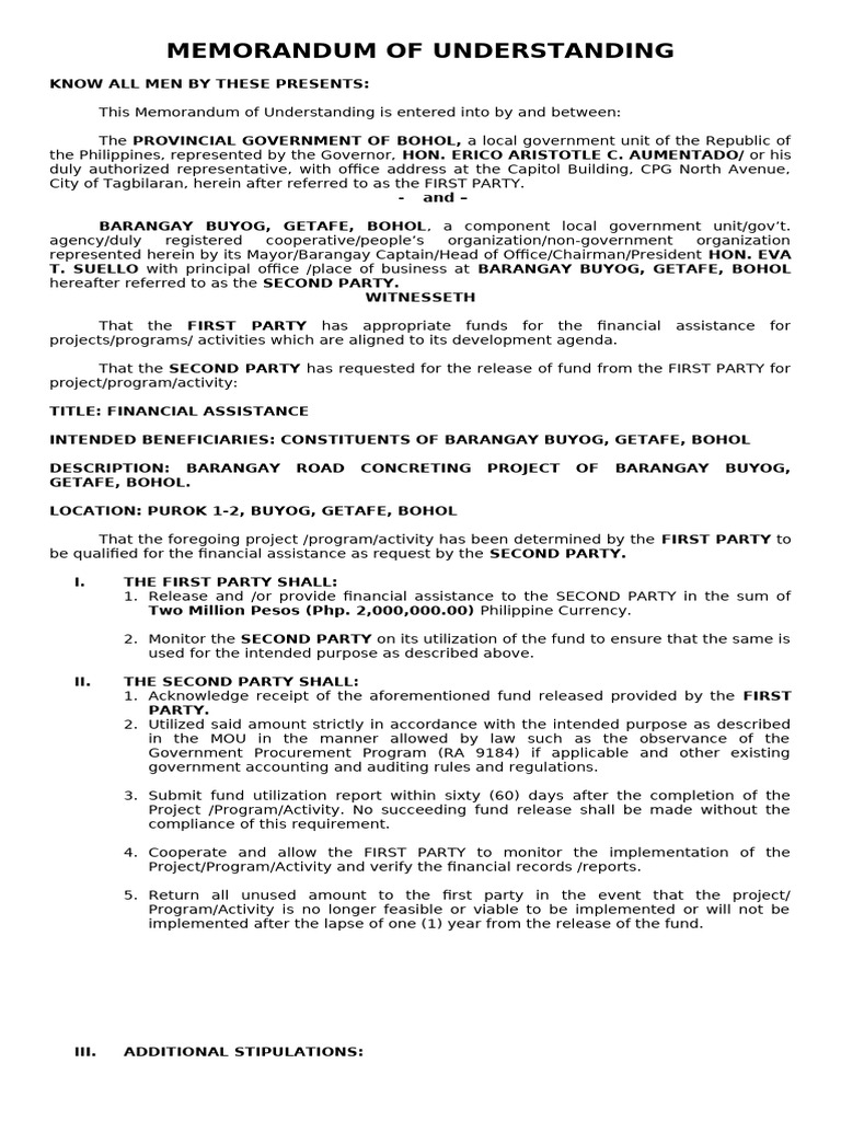 Memorandum of Understanding | PDF | Governance | Government