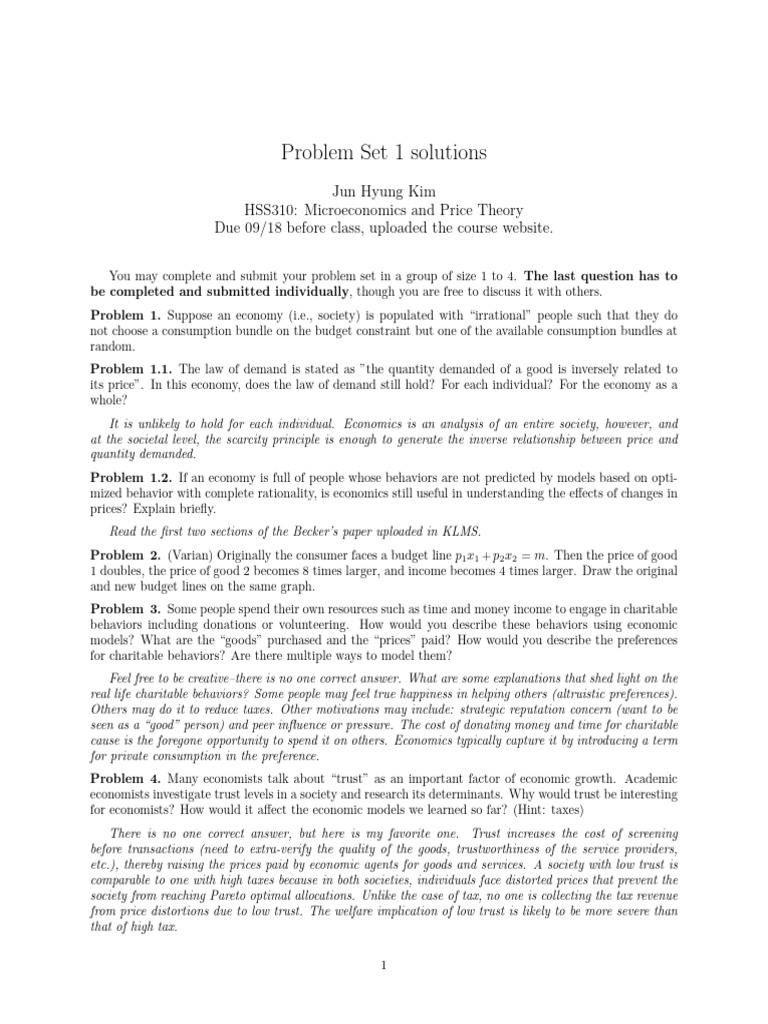 Microeconomics Problem Set Solutions | PDF