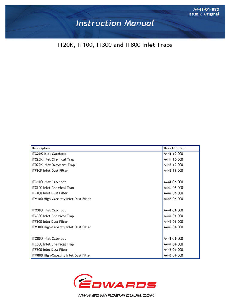 Inlet Trap Instruction Manual | PDF | Pump | Filtration